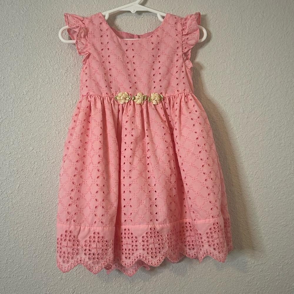 Toddler Girl Eyelet Coral Pink Dress